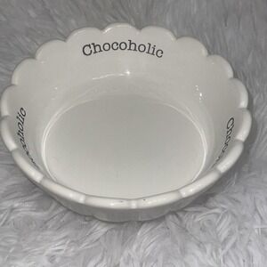 Mud Pie Chocoholic Ceramic Candy Dish White Scalloped Pedestal Bowl 4881012C